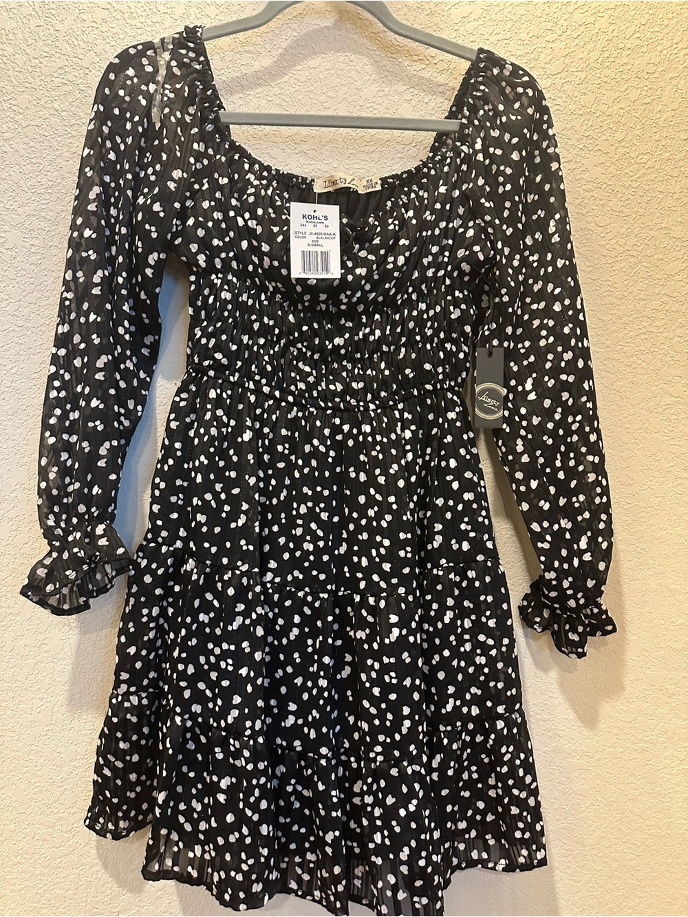 Adult XS Black and White Dot Smocked Dress